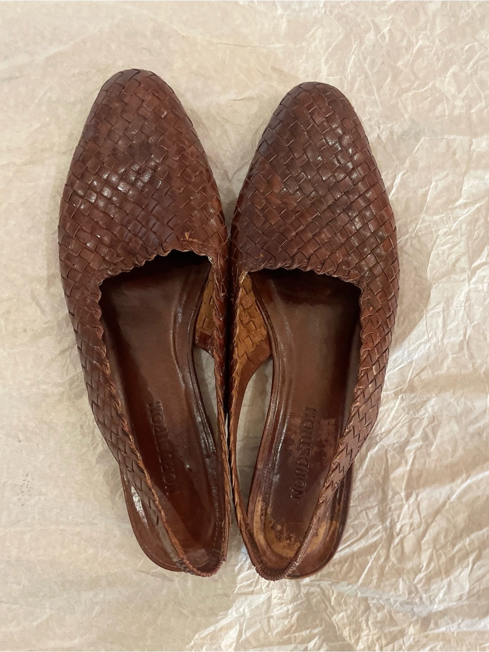 Nordstrom Brown Woven Leather Slingback Flats